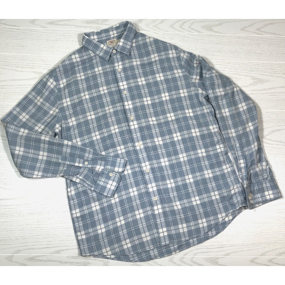 Faherty Plaid Flannel Shirt Men L Blue Relaxed Fit Preppy Casual Comfort Soft